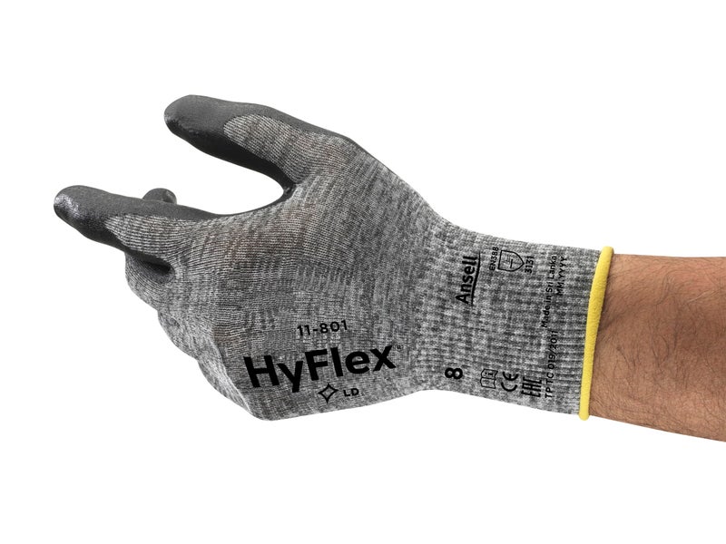 HyFlex Ansell HyFlex 11-801 Nylon Glove, Black Foam Nitrile Coating, Knit Wrist Cuff, X-Large, Size 10 (Pack of 12) - Image 1